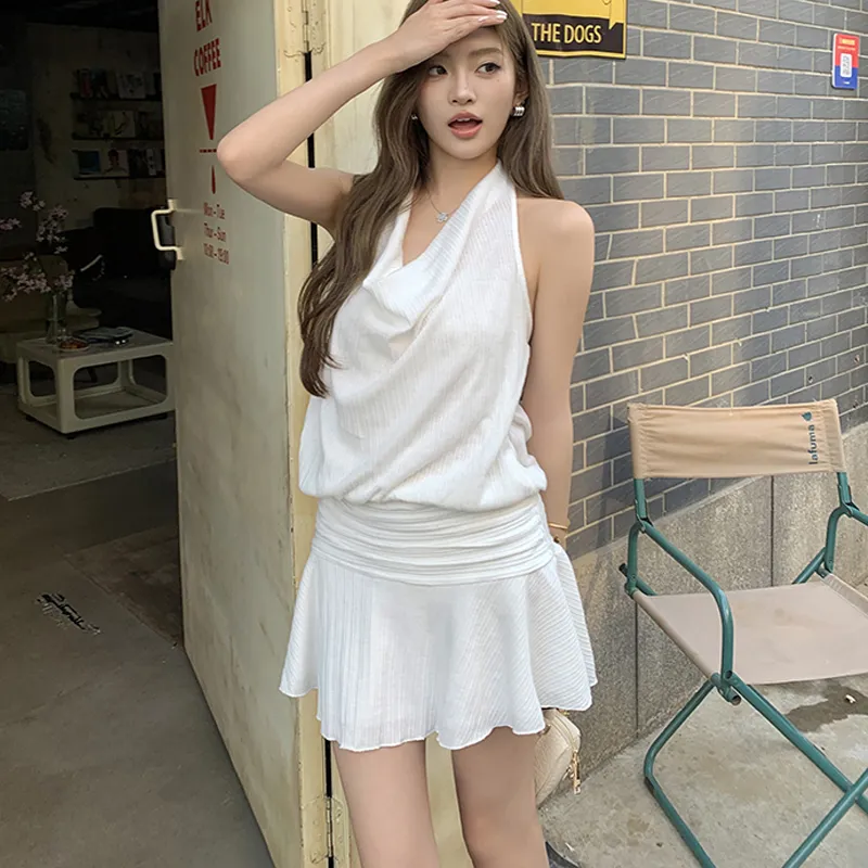 JOSR Sleeveless Dresses Women's White-3