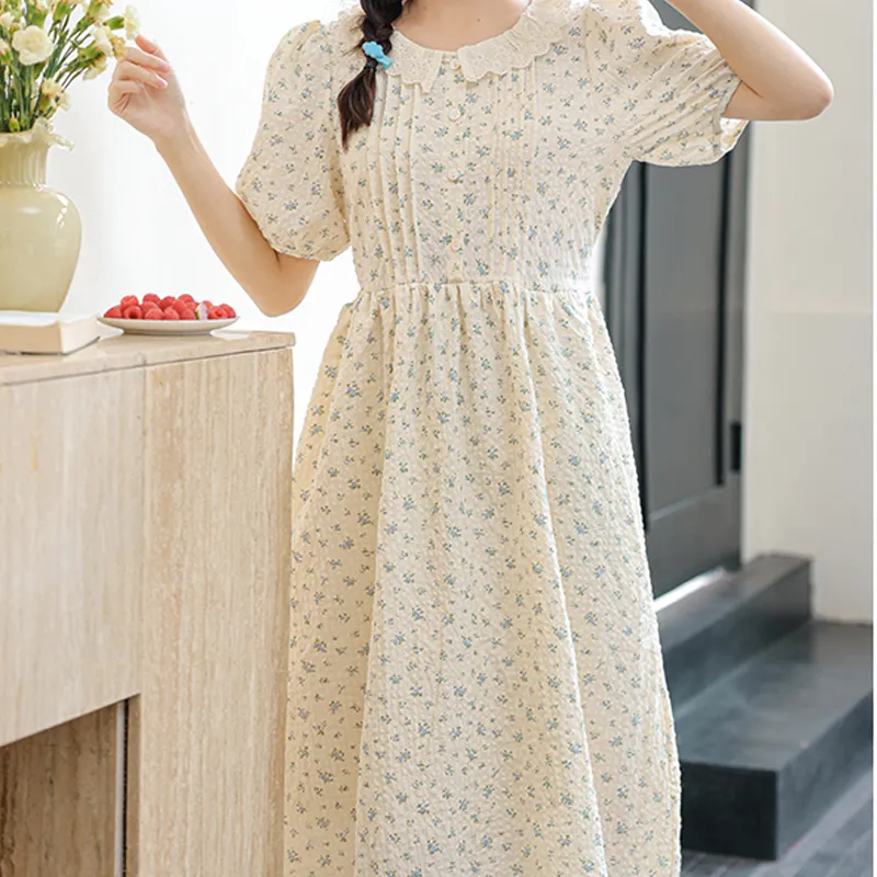 JOSR Short-Sleeved Dresses Women's Yellow Floral Pattern-5