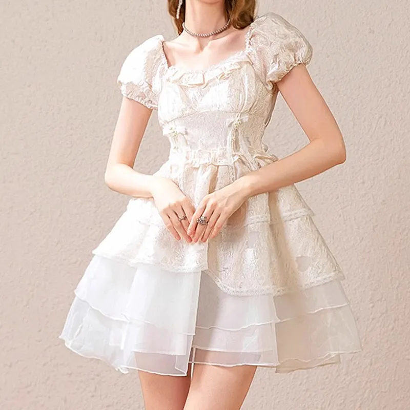JOSR Short Sleeved Dresses Women's Iridescent Flat White-3
