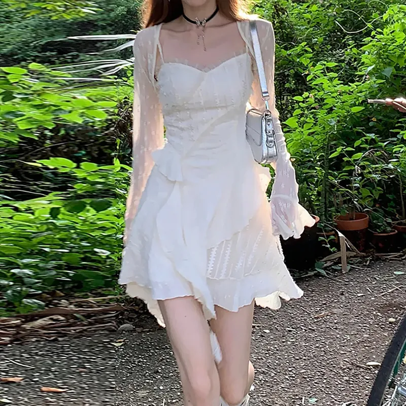 Vine Color Slip Dress Women's White-3