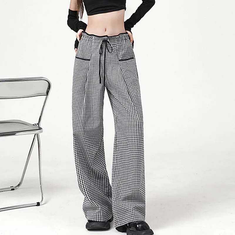 JOSR Casual Pants Women's Black White Plaid-2
