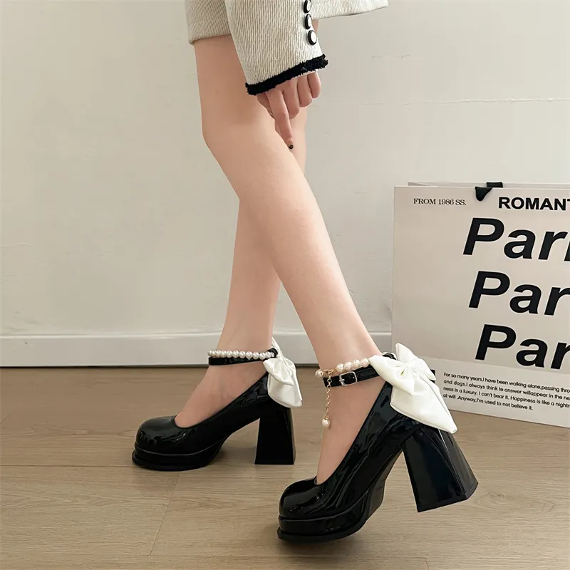 LXVB Ballet Flats Chunky Heel High Heels 9cm Women's-16