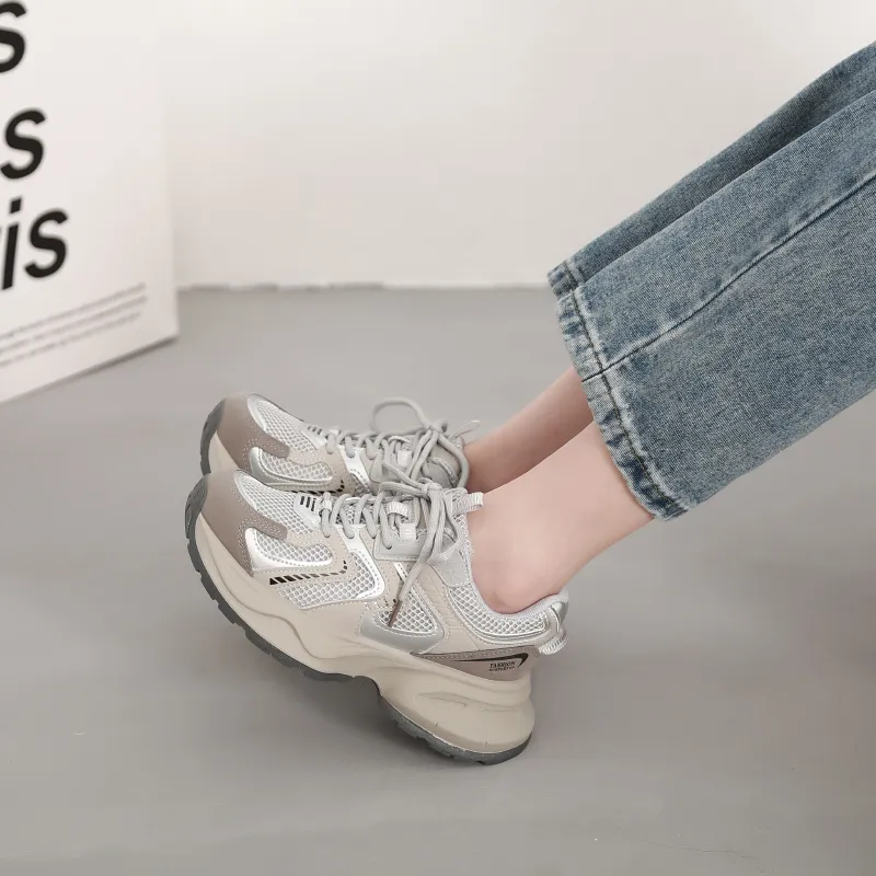 LXVB Slip-Resistant Breathable Low-Top Chunky Sneakers 5cm Women's-7