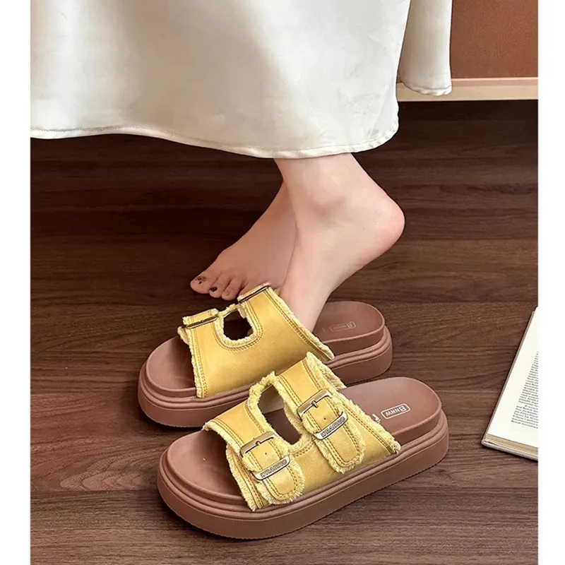 LXVB Slide Slippers Women's Black/Ecru/Yellow/Silver-10