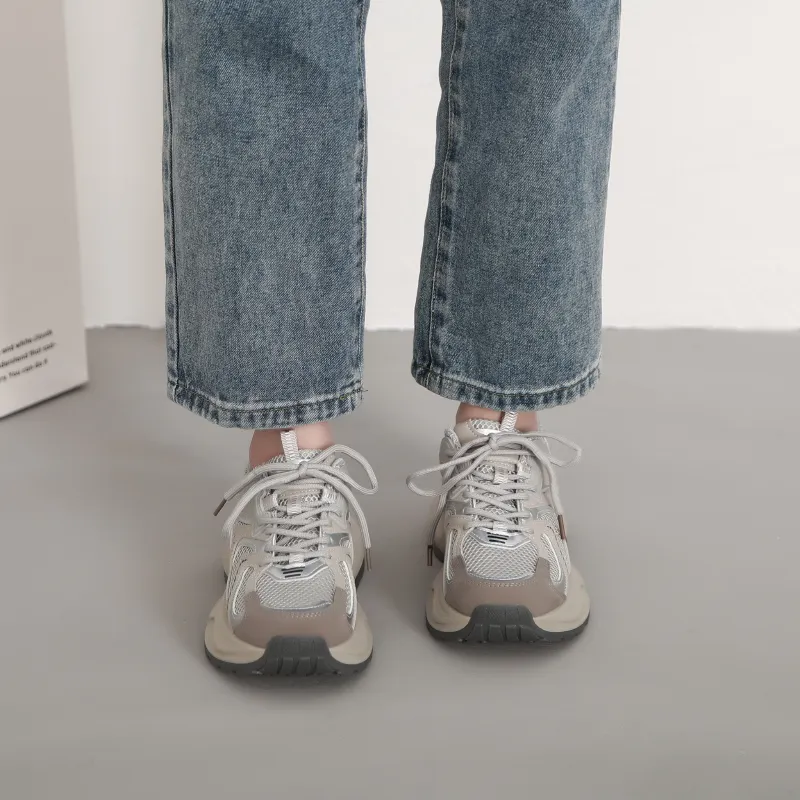 LXVB Slip-Resistant Breathable Low-Top Chunky Sneakers 5cm Women's-5