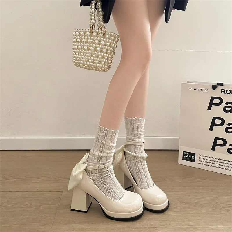 LXVB Ballet Flats Chunky Heel High Heels 9cm Women's-11