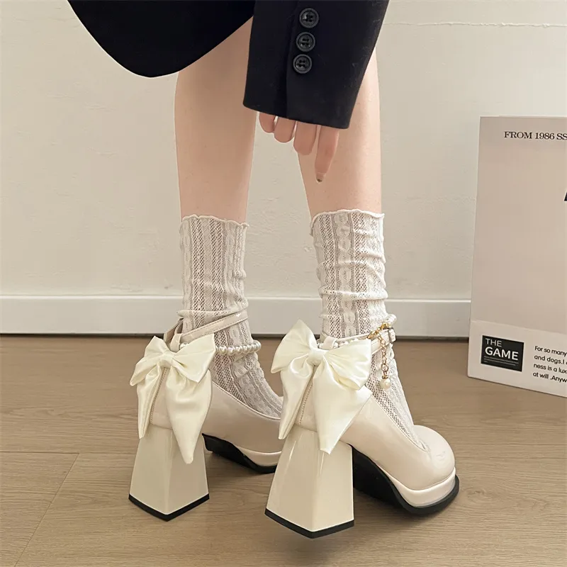 LXVB Ballet Flats Chunky Heel High Heels 9cm Women's-10