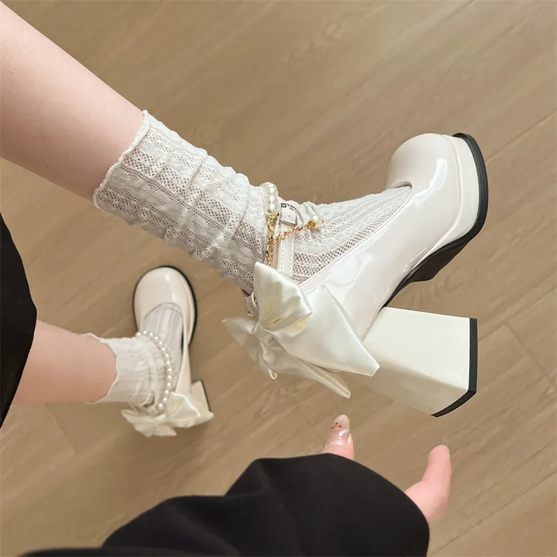LXVB Ballet Flats Chunky Heel High Heels 9cm Women's-7