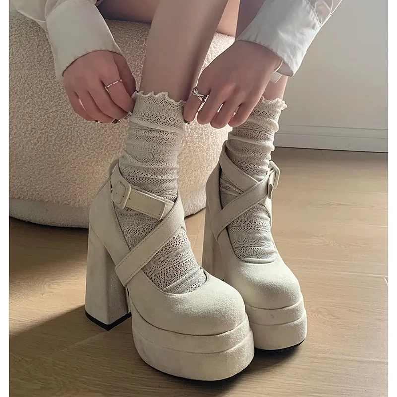 LXVB Chunky Heel High Heels 10cm Women's-3