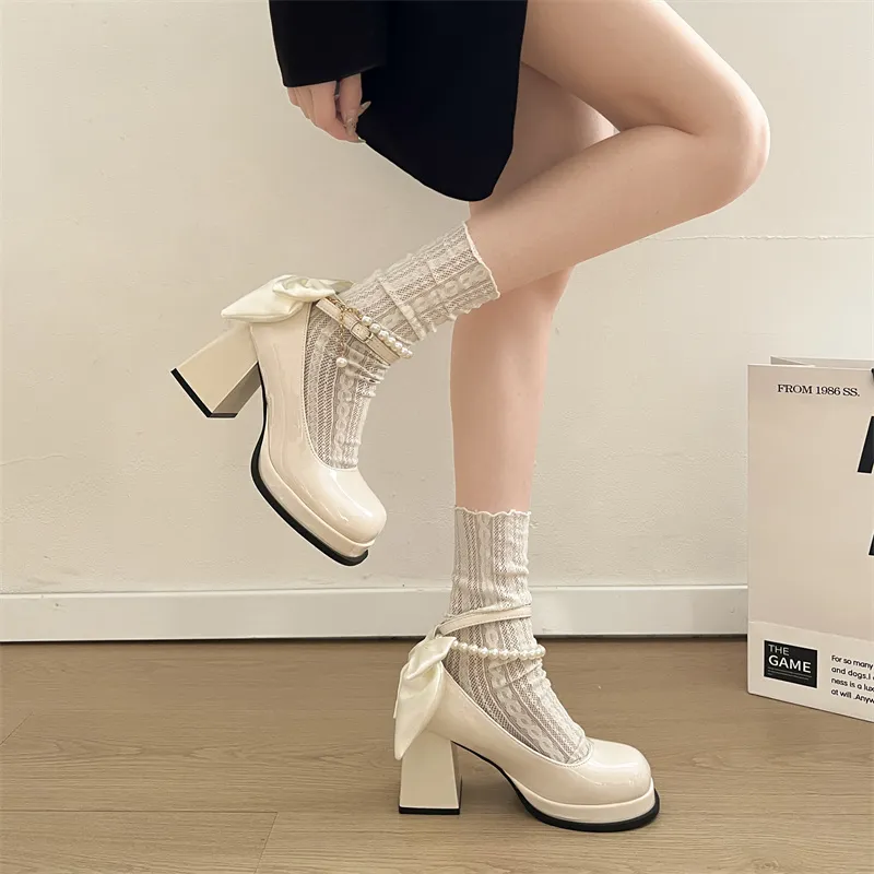LXVB Ballet Flats Chunky Heel High Heels 9cm Women's-9
