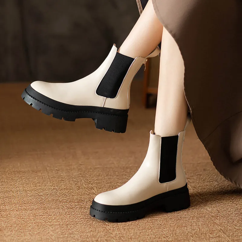 FOXER Short Chelsea Boots Women's Beige-3