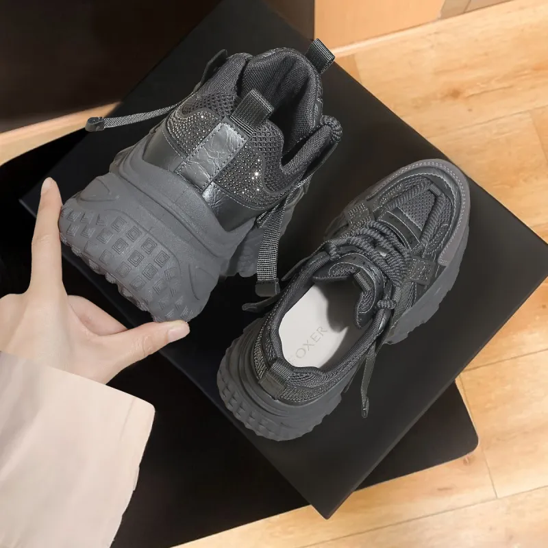 FOXER Abrasion Resistant, Lightweight, And Breathable Low Top Chunky Sneakers Women's Gray-1