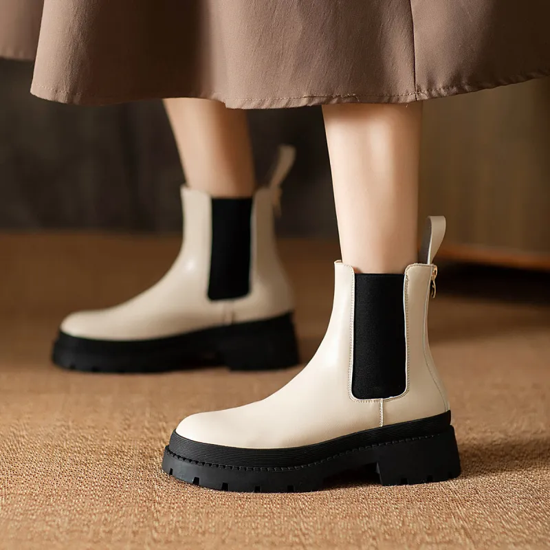 FOXER Short Chelsea Boots Women's Beige-4