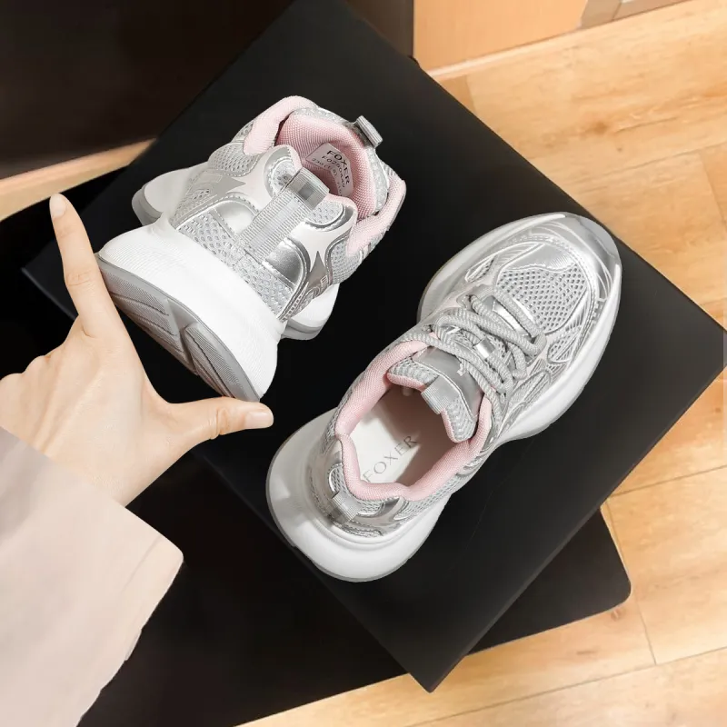FOXER Low Top Chunky Sneakers Women's Pink/Silver-3