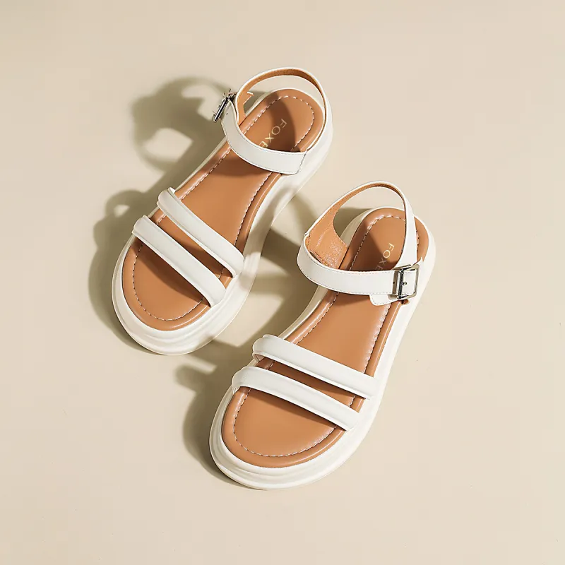 FOXER Chunky Heel Square Toe Small Leather Shoes One Strap Sandals Women's-4