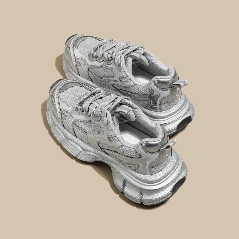 FOXER Slip Resistant Low Top Chunky Sneakers Women's Silver-3