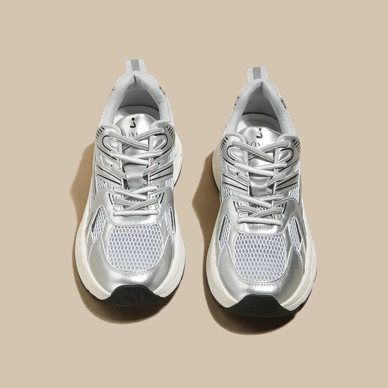 FOXER Abrasion Resistant Balance Height Increasing Low Top Chunky Sneakers Women's Silver-1