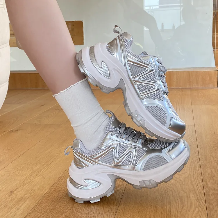 FOXER Minimalist Fashion Style Height And Slimming Elegant Advanced Feel Low-Top Chunky Sneakers Women's Gray-8
