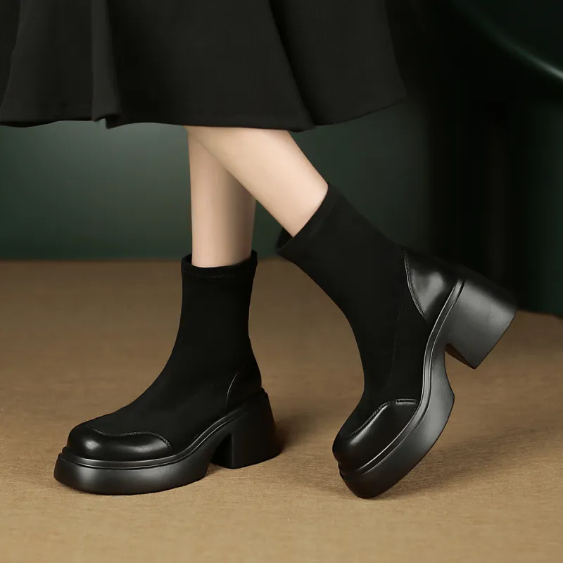 FOXER Ankle Boots High Heel Women's Black-5