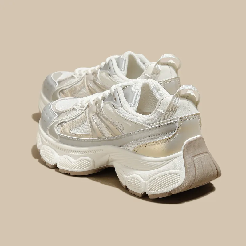 FOXER Abrasion Resistant, Breathable, Lightweight, Height Increasing Low Top Casual Shoes Women's Beige Gold-5