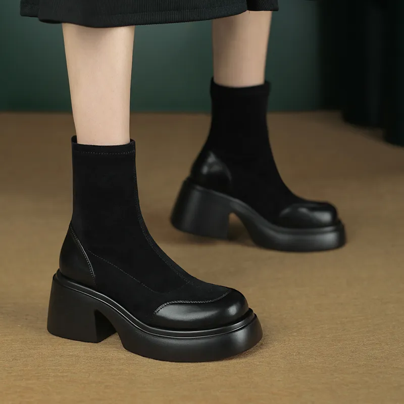 FOXER Ankle Boots High Heel Women's Black-1