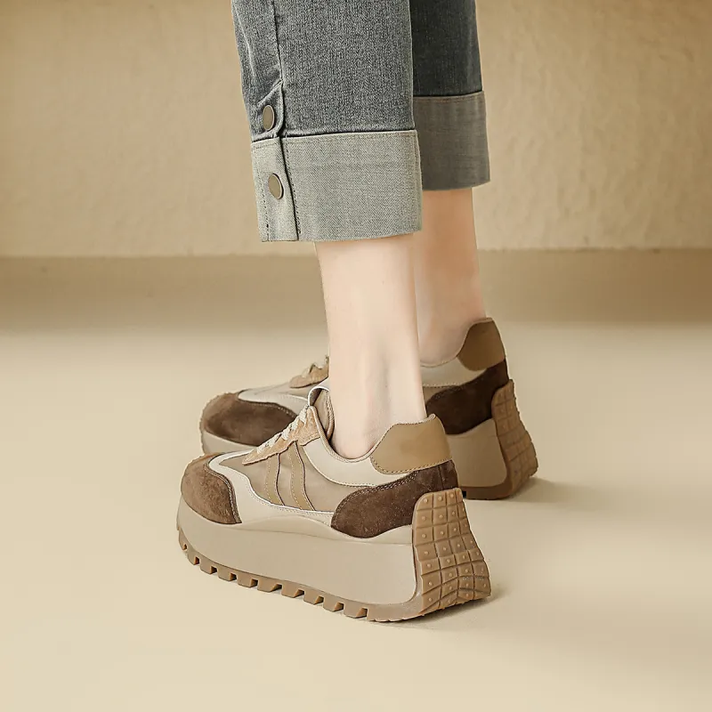 FOXER Height Increasing Abrasion Resistant Slip Resistant Low Top Casual Shoes Women's Khaki/Red-4