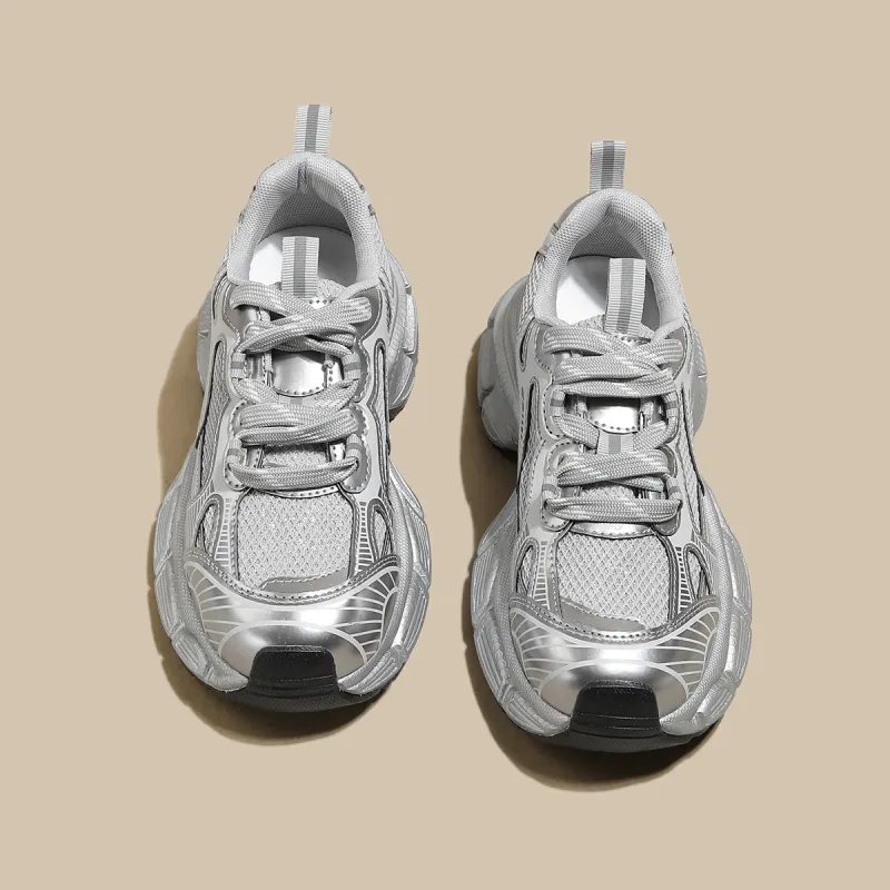FOXER Slip Resistant Low Top Chunky Sneakers Women's Silver-2