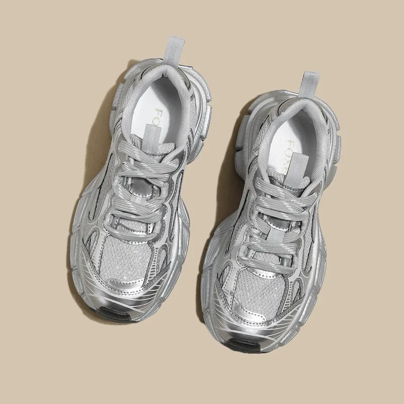 FOXER Slip Resistant Low Top Chunky Sneakers Women's Silver-5
