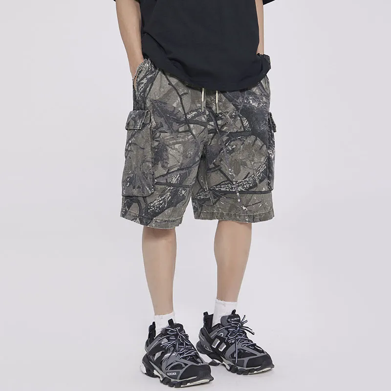 【dme】 Casual Shorts Men's Gray Branch Camouflage-4