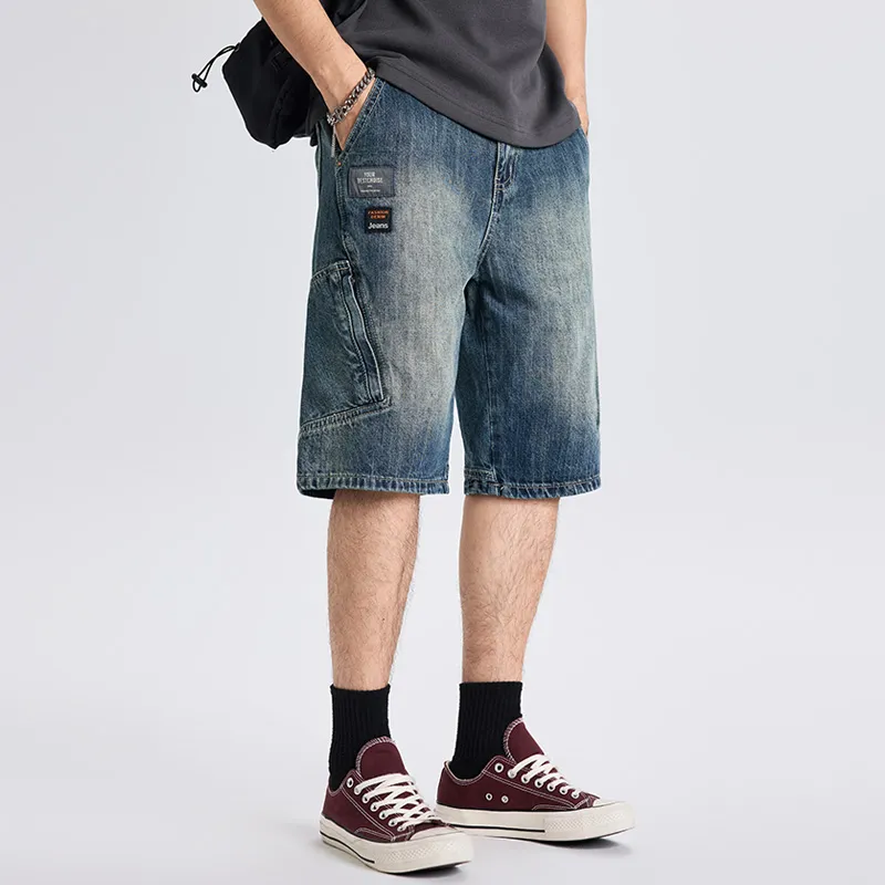 Dme Denim Shorts Unisex Elegant Broad Blue-3
