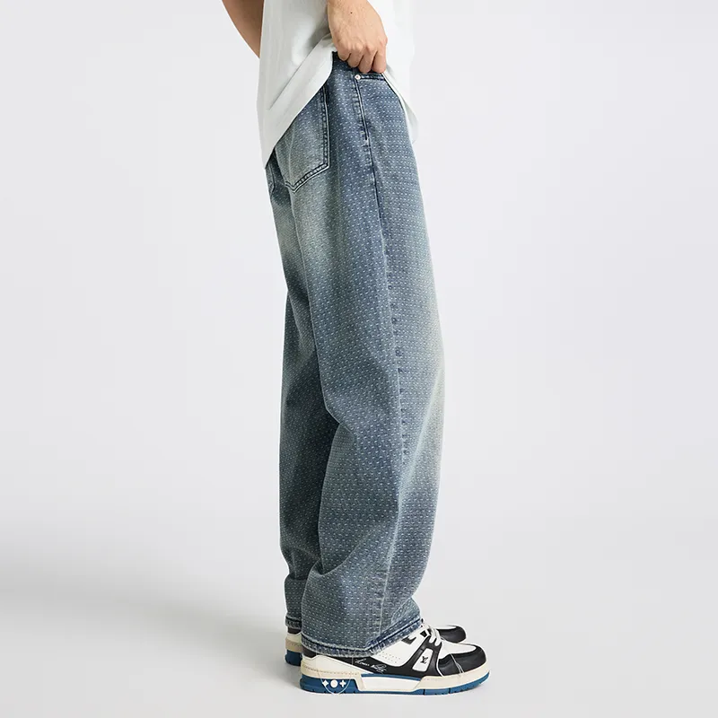 【dme】 Jeans Unisex Blue Jacquard-5