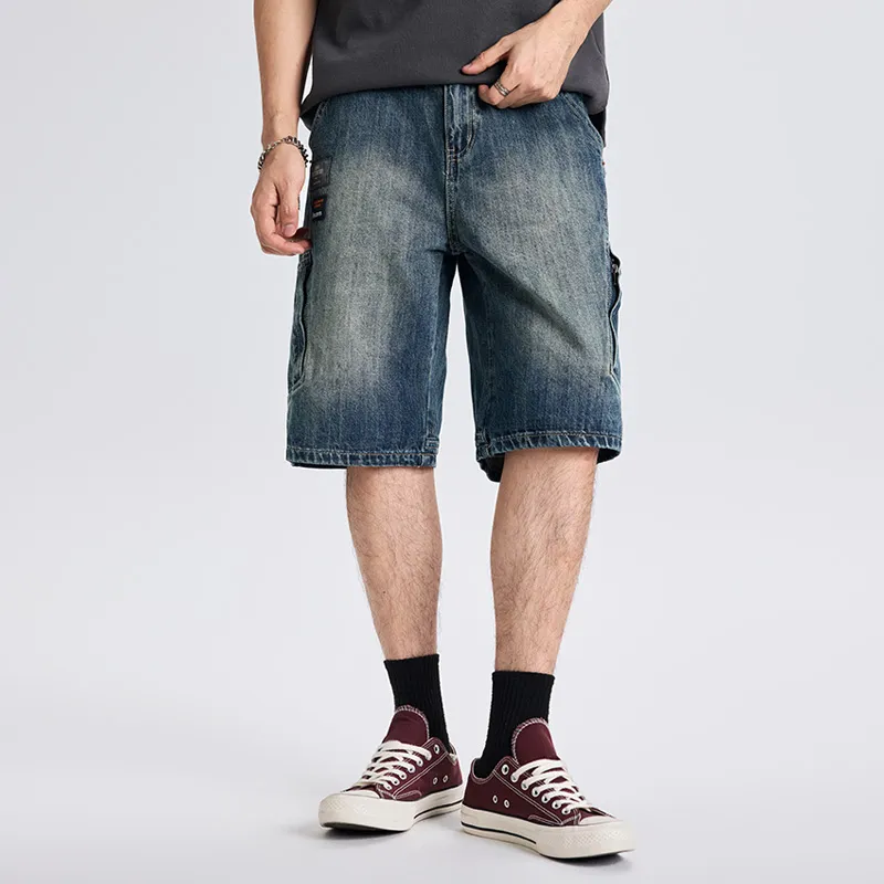 Dme Denim Shorts Unisex Elegant Broad Blue-7
