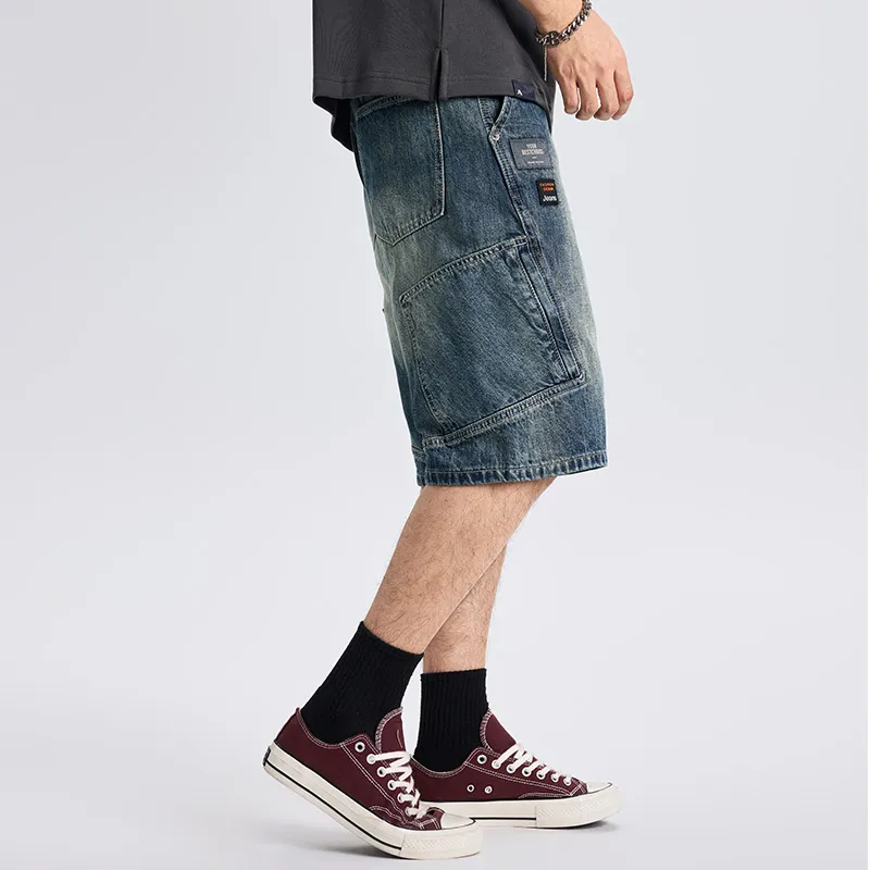 Dme Denim Shorts Unisex Elegant Broad Blue-2