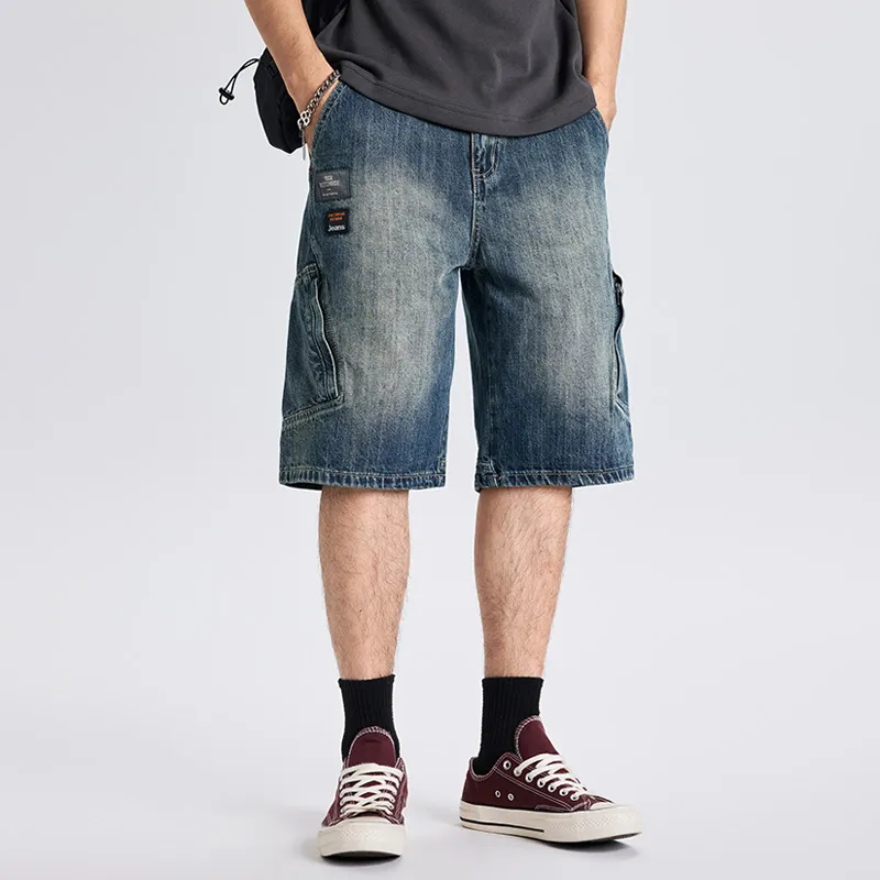Dme Denim Shorts Unisex Elegant Broad Blue-6