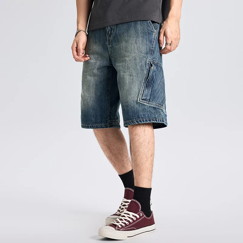 Dme Denim Shorts Unisex Elegant Broad Blue-5