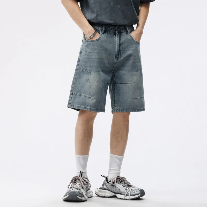 【dme】 Denim Shorts Men's Vintage Light Blue-4