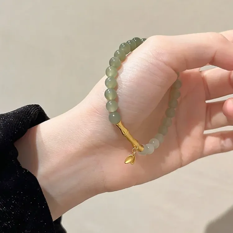 QIANYINGXIANG Hetian Jade Bracelets Pale Greenish White Jade Women's-2