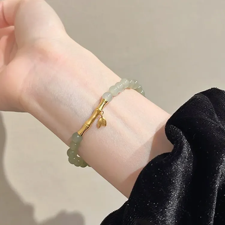 QIANYINGXIANG Hetian Jade Bracelets Pale Greenish White Jade Women's-3