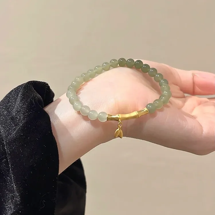 QIANYINGXIANG Hetian Jade Bracelets Pale Greenish White Jade Women's-4
