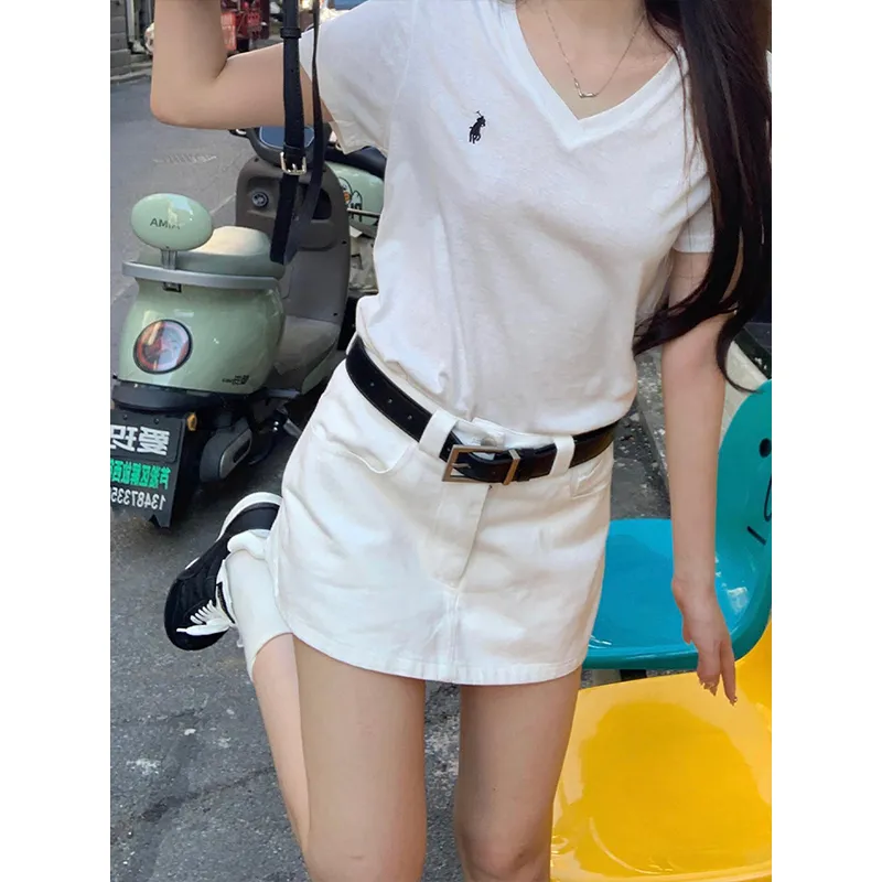 HNUF Denim Shorts Women's White Short Skirt Pants+Red Heart Gift Box-2