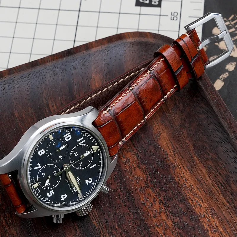 Benchmark Watch Band Iwc Pilot Chronograph Portofino Compatibility 75/115mm Cowhide Leather Material-3