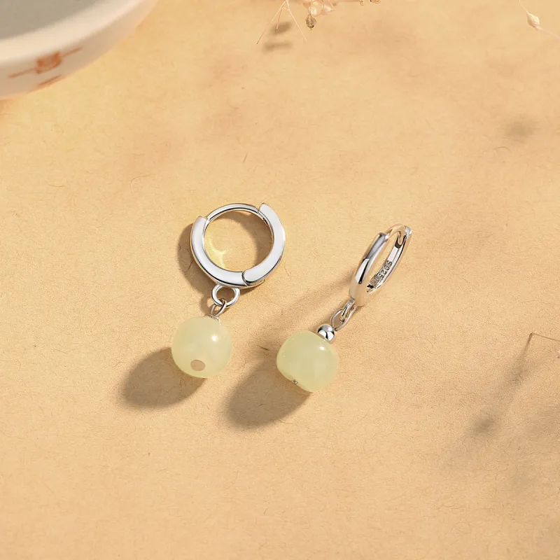 LAA Stud Earrings White Jade Women's-1