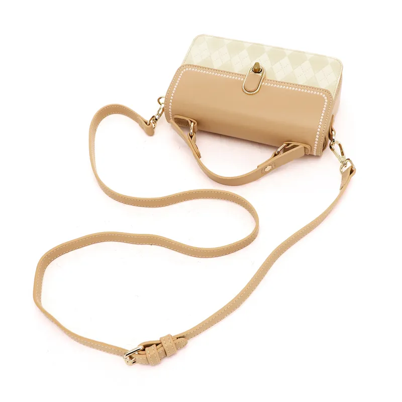 RED DRAGONFLY PU Rhombus Elegance Fashion Versatile One Shoulder Handbag Regular Women's Apricot-7
