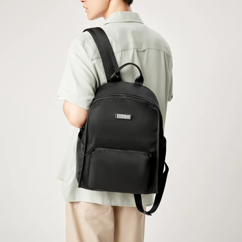 RED DRAGONFLY Fabric With Top Grain Cow Leather Backpack Regular Men Knight Black-5