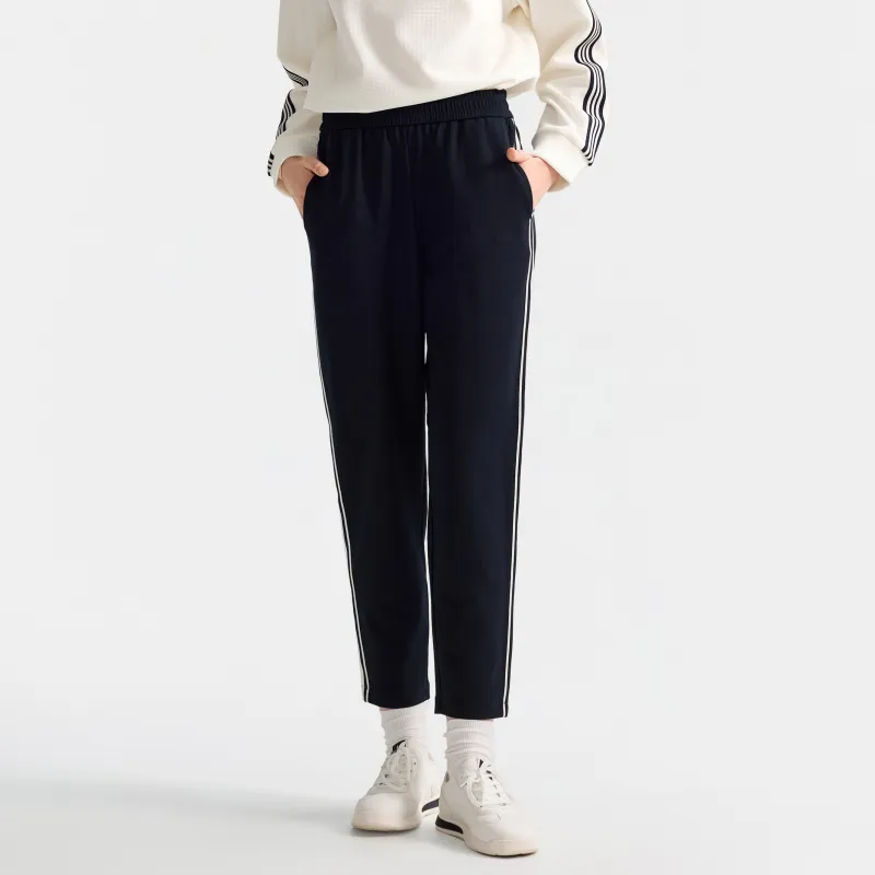 Biyin Leufen Casual Pants Women's Navy Blue-2
