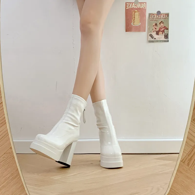 NUNZ Ankle Boots Women's Black Glossy/Black Matte/White-24