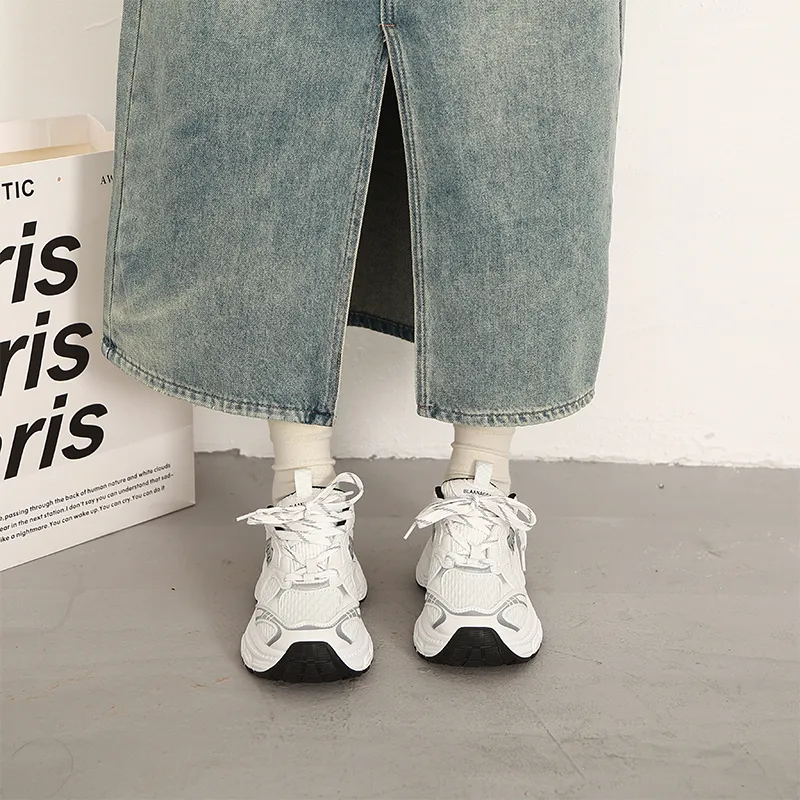 NUNZ Low Top Chunky Sneakers Women's White-5