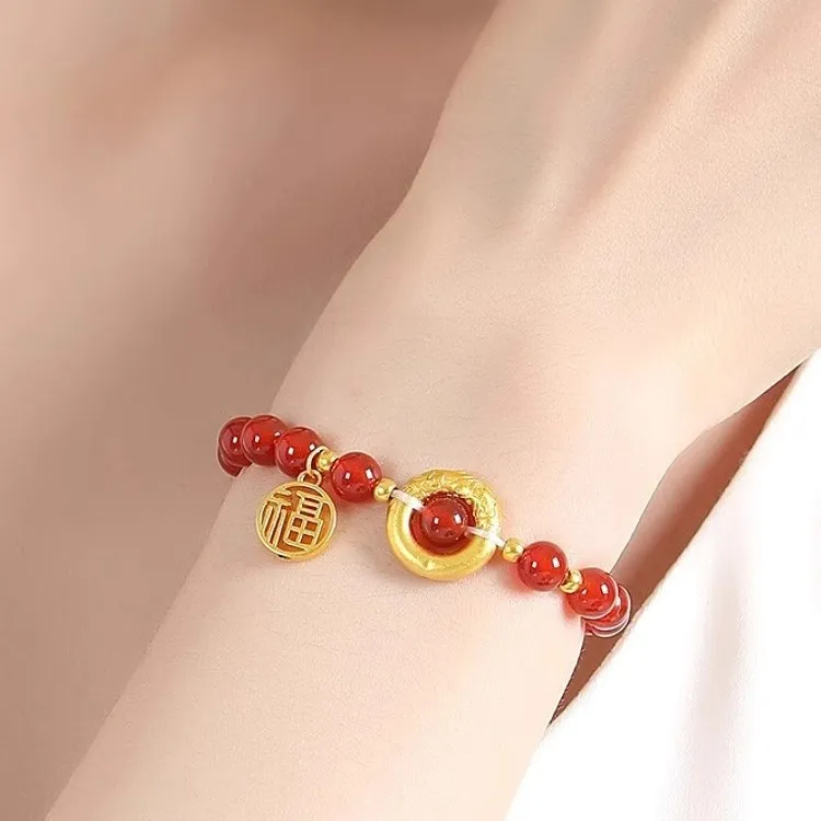 KLFOOK JINLIUFU World Circle Blessing Plaque Full Of Blessing Solid Gold 999 Priced In Gram Gold Bracelet Unisex-2