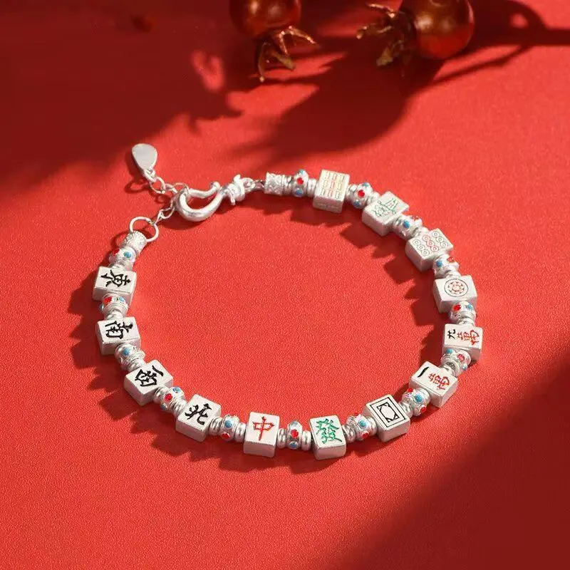 KLFOOK 999 Fine Silver Luxury Niche Refined Enamel Prosperity Fortune Bracelet Women's-2