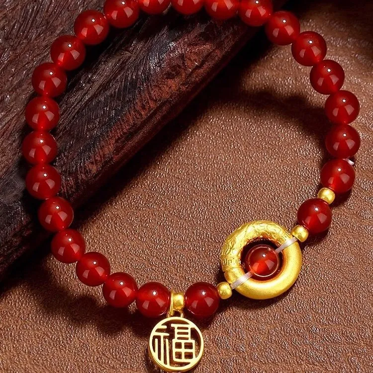 KLFOOK JINLIUFU World Circle Blessing Plaque Full Of Blessing Solid Gold 999 Priced In Gram Gold Bracelet Unisex-1